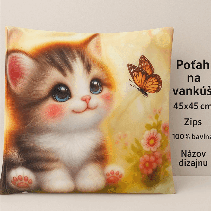 Potah na polštář – Kotě a motýl V987 - Obrázek 1