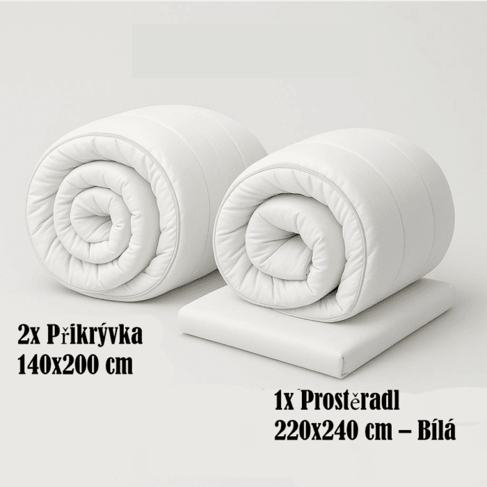 rrrrr 2x Přikrývka 140x200 cm + 1x Prostěradlo bez gumy 220x240 cm – Bílá - Obrázek 1